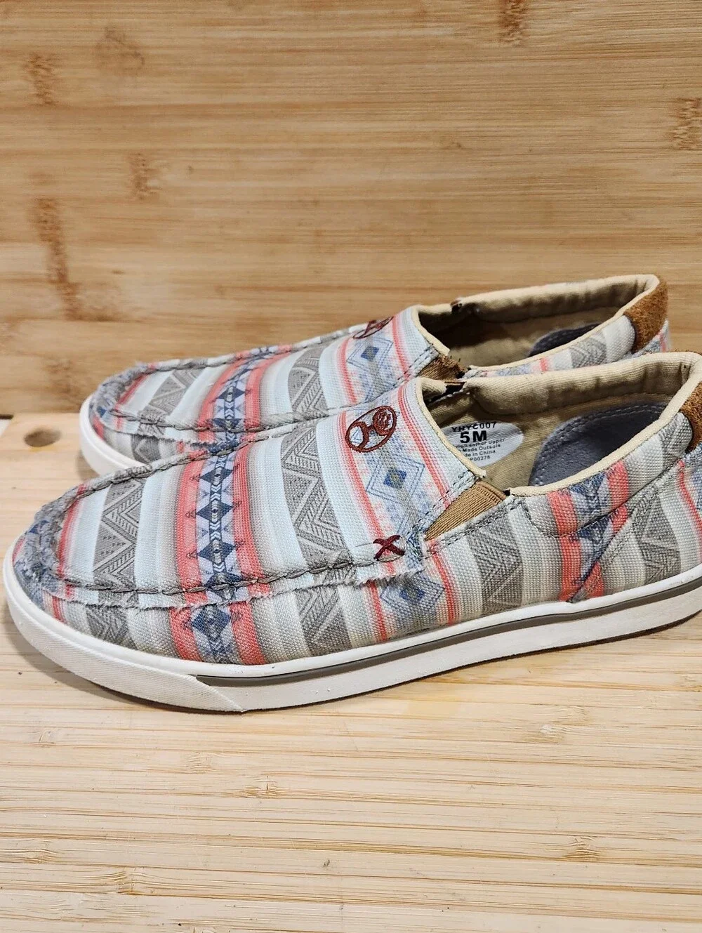 Twisted X Hooey Youth Slip On Loper Shoes Size 5M Aztec Canvas YHYC007 Western